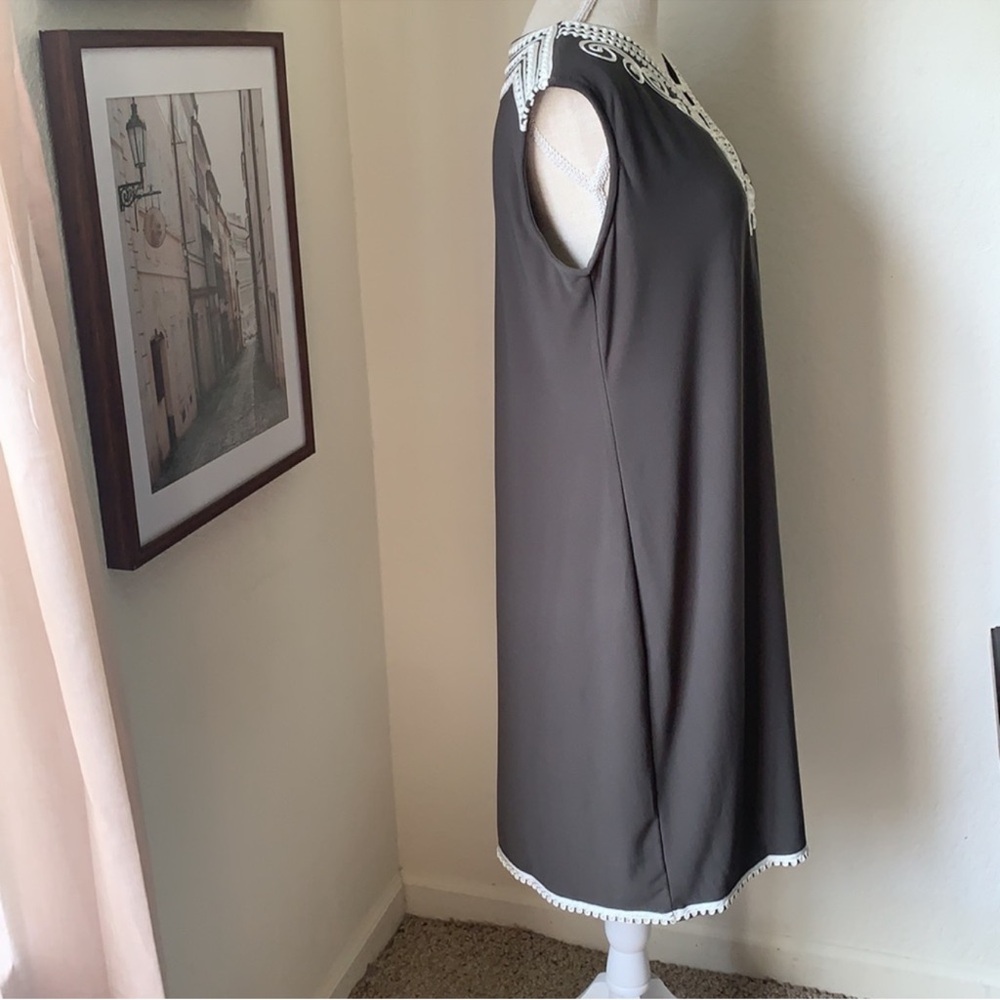 Alfani Size 0X Sleeveless Gray & Ivory Embroidered Detail Shift Dress Coastal - Picture 12 of 15